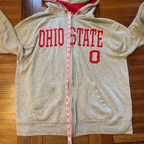 🌰 Ohio State OSU Zip Up Hoodie Red Gray M Buckeyes Varsity - Picture 6 of 12